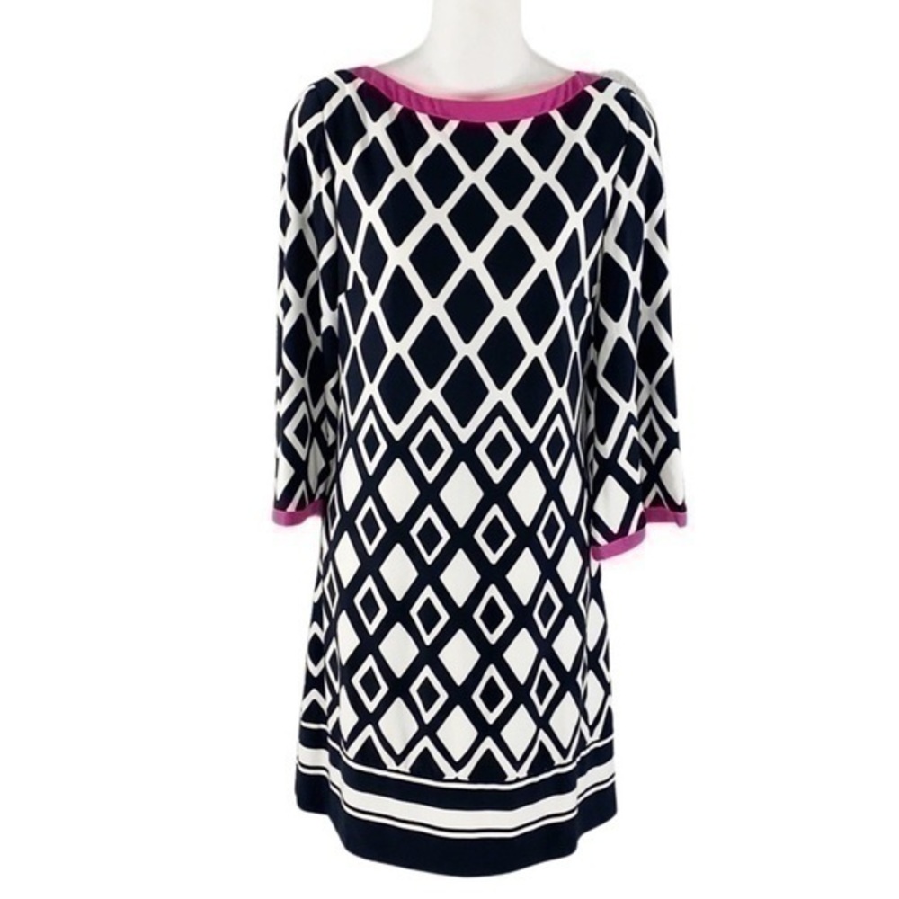 Eliza J white black diamond print shift dress Z18